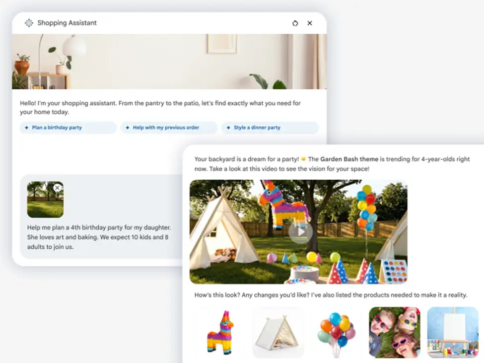 Google AI shopping assistant interface demonstrating agent-led product discovery and checkout