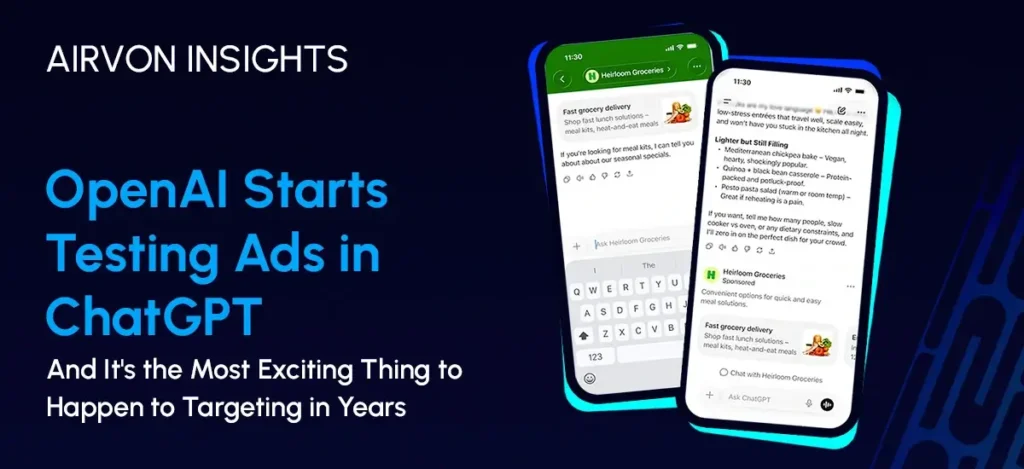 OpenAI Starts Testing Ads in ChatGPT 1 OpenAI starts testing ads in ChatGPT announcement banner showing sponsored ad examples inside the ChatGPT interface.