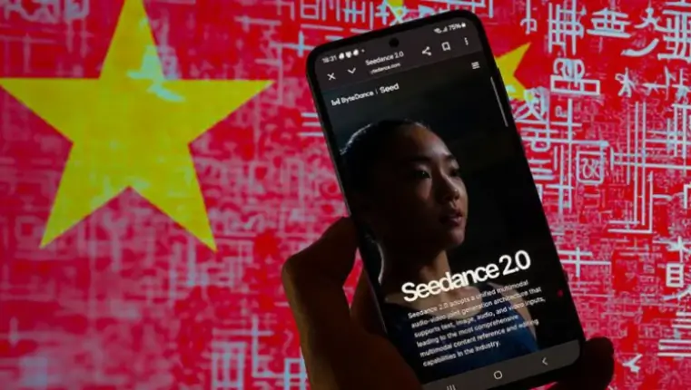 Seedance 2.0 AI video tool graphic explaining Hollywood concerns