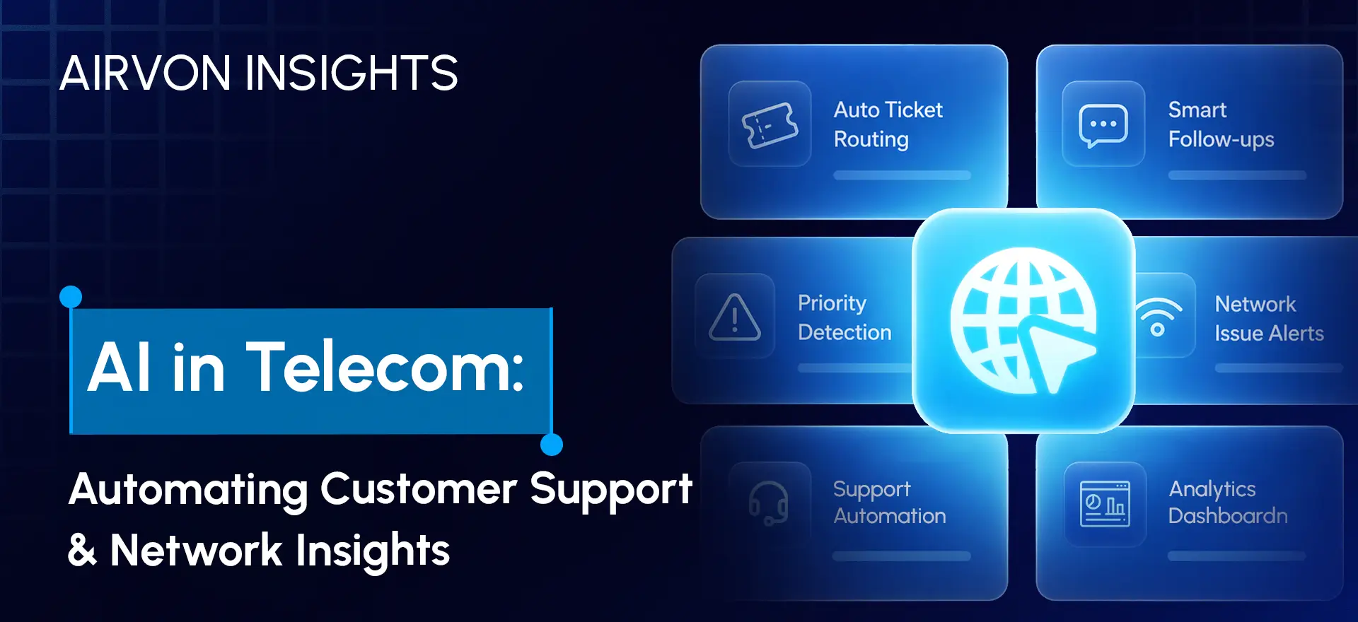 AI in telecom automating customer support, predictive maintenance, network optimization, and analytics for improved operational efficiency.